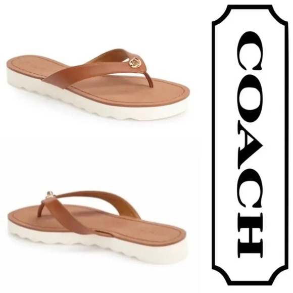 Coach Shelly Turn Lock Saddle Leather Sandals - Picture 1 of 10